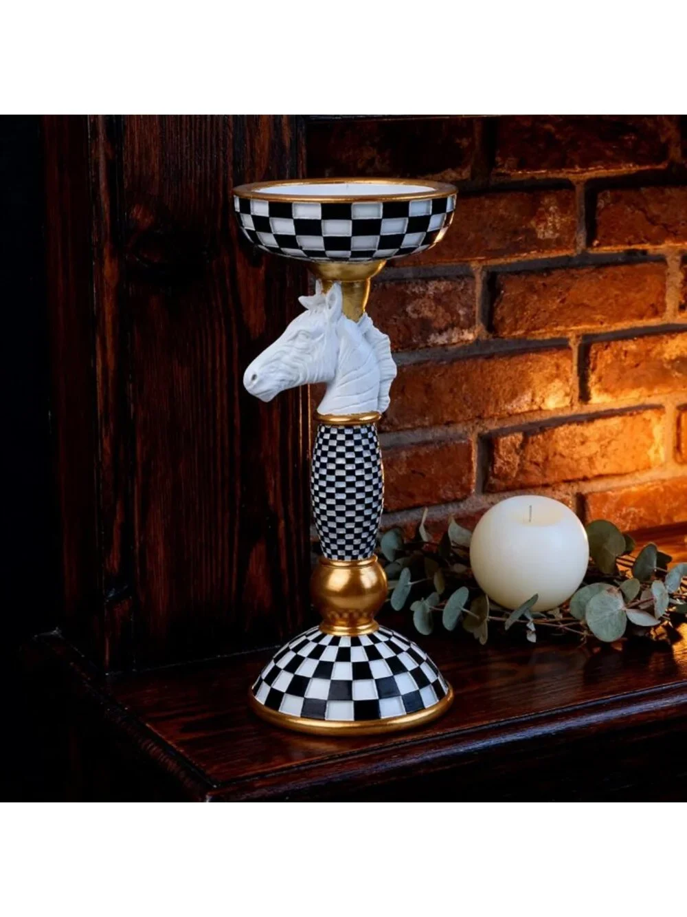 Checkered Animal Candle Holders - Black & White Tiger & Zebra Pillar Stands